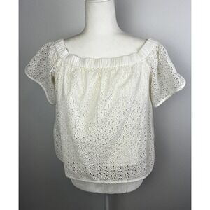 RAG & BONE Top Off Shoulder White Cotton Eyelet‎ Short Sleeves Sz S